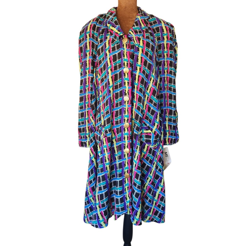 NWT Vintage Ms Chaus Dress Size 12 80s 90s Vibrant Colorful‎ Print Button Up